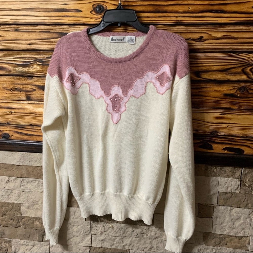 Vintage Rose Mauve Embellished
Sweater 80's 90's That's Me Brand Medium